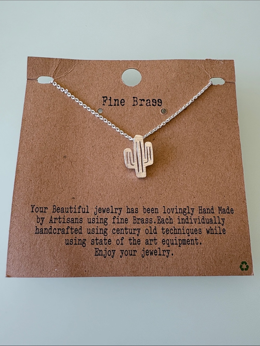 NEW Lauren Spencer Fine Brass Silver Cactus Pendant Necklace